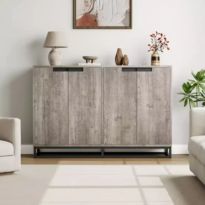 Credenza Buffet da 140 cm con Ante e Ripiani Regolabili, Mobile Contenitore da Cucina