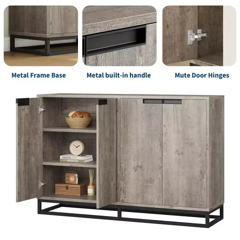 Credenza Buffet da 140 cm con Ante e Ripiani Regolabili, Mobile Contenitore da Cucina