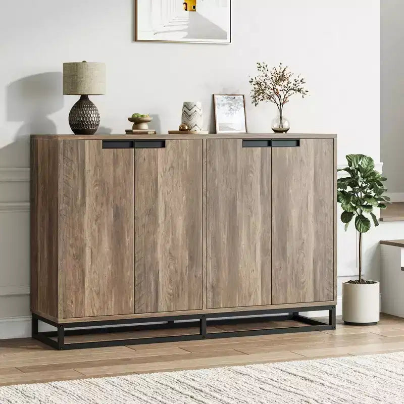Credenza Buffet da 140 cm con Ante e Ripiani Regolabili, Mobile Contenitore da Cucina