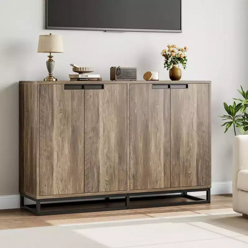 Credenza Buffet da 140 cm con Ante e Ripiani Regolabili, Mobile Contenitore da Cucina