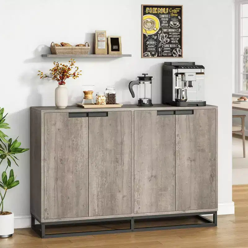 Credenza Buffet da 140 cm con Ante e Ripiani Regolabili, Mobile Contenitore da Cucina