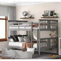 Bellemave Full Over Full Wood Bunk Bed with 2 Under-Bed Storage Drawers, Sturdy Bed Frame for Bedroom, Gray.