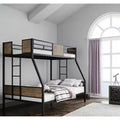 Bellemave Twin Over Full Bunk Beds with 2 Ladders & Safety Guardrail, Metal Bed Frame with Protective Board Supports, Brown.