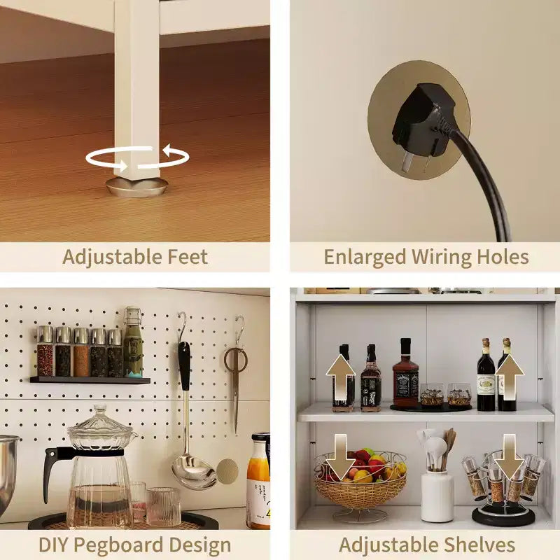 Dispensa da cucina in metallo a 5 ripiani, illuminata a LED, con ripiani regolabili e credenza superiore, per cucina/sala da pranzo