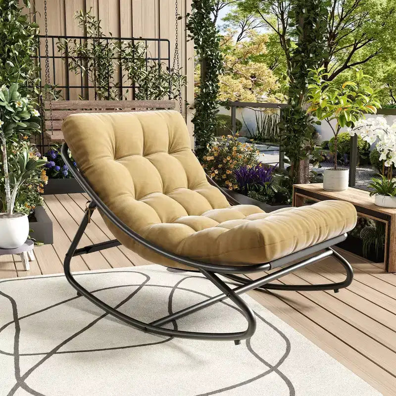 Sedia a dondolo da esterno per patio, moderna e accogliente con cuscini spessi per balcone, portico o patio, robusta struttura in metallo