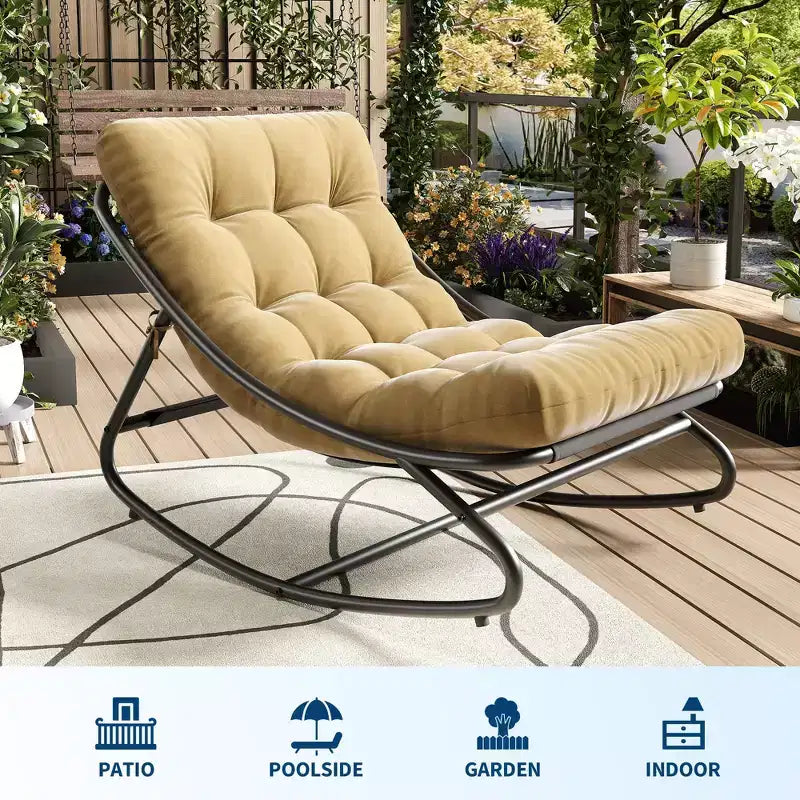 Sedia a dondolo da esterno per patio, moderna e accogliente con cuscini spessi per balcone, portico o patio, robusta struttura in metallo