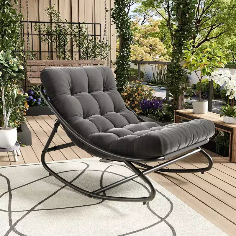 Sedia a dondolo da esterno per patio, moderna e accogliente con cuscini spessi per balcone, portico o patio, robusta struttura in metallo