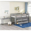 Bellemave Low Loft Bed with Retractable Desk, Space Saving Wooden Bed Frame with 4 Drawers & 4 Shelves