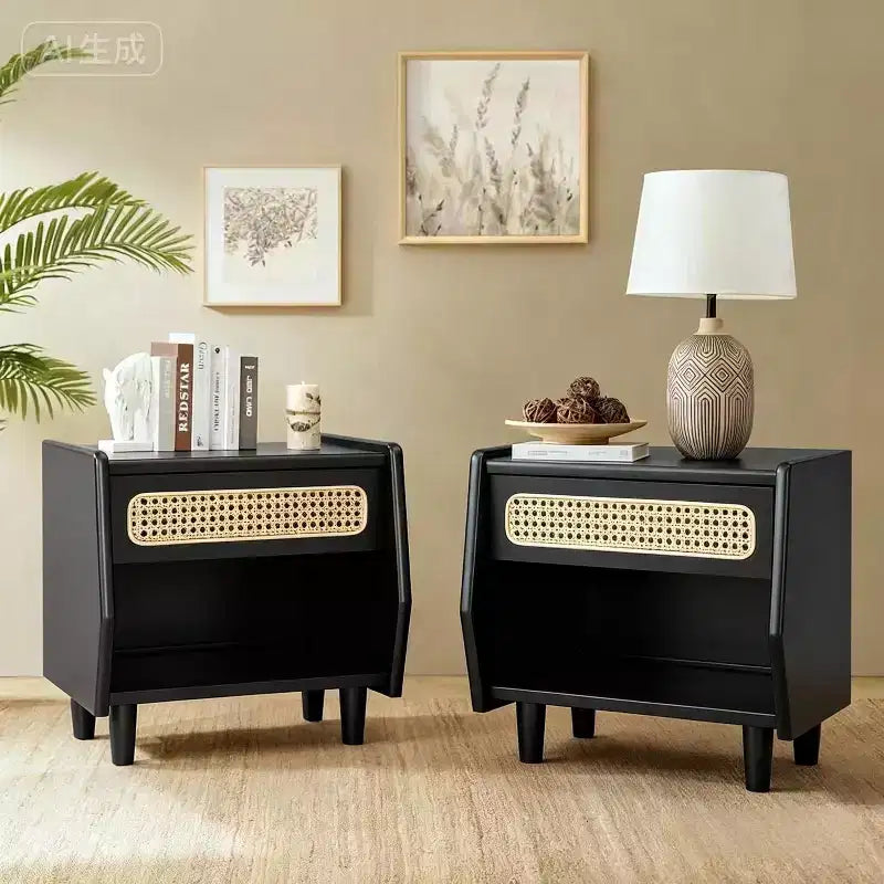 Christopher Knight Home Rosamund Modern Rattan Nightstand with 1 Open Shelf and 1 Drawer (Set of 2)