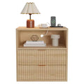 Fluted Farmhouse Night Stand with Charging Station  23 Mid-Century Modern 2-Drawer End Table for Bedroom