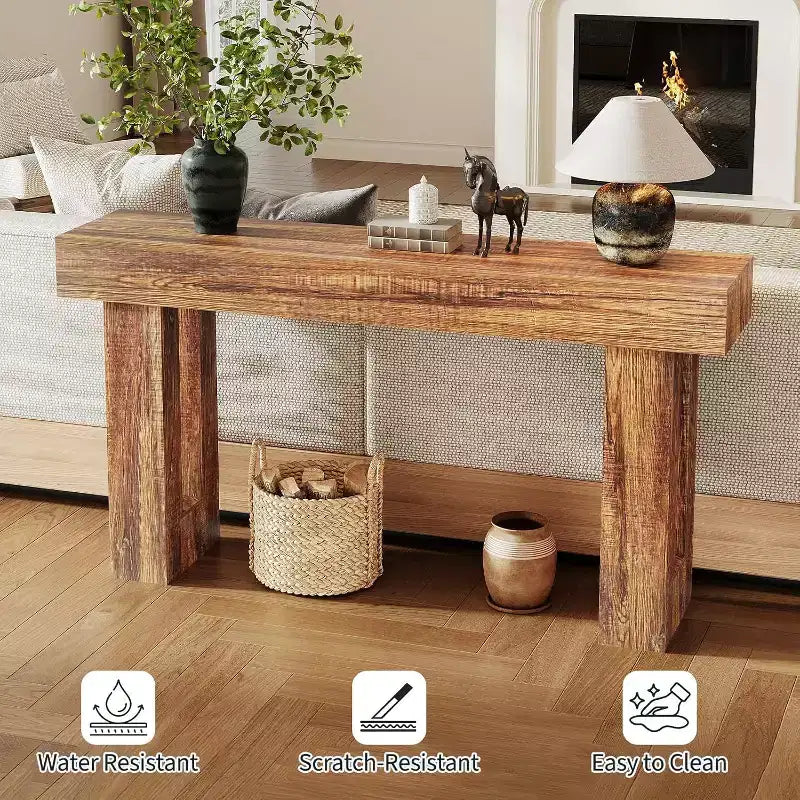 Tavolo Console Rettangolare Lungo e Stretto da 63 Pollici, Tavolo da Ingresso in Legno Stile Rustico per Corridoio, Foyer e Soggiorno, Tavolo da Divano Dietro il Divano