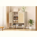 Shoe Rack Organizer, 4-Tier Wooden Shoe Storage Cabinet with Adjustable Shelves & Rattan Doors, Slim Oak Rack for Hallway Living Room
