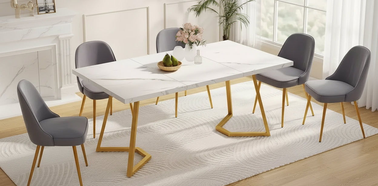 LITTLE TREE 55" Modern Rectangular Dining Table White/Gold