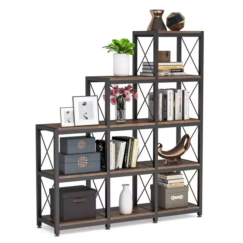 LITTLE TREE 51.5" 12 Shelf Corner Bookcase for Home Office Brown