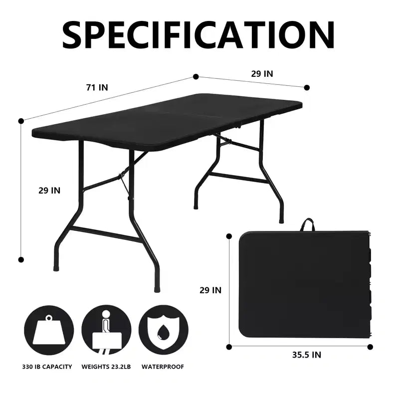 Tavolo Pieghevole 6 Piedi Rettangolare da Banchetto in HDPE Plastica Resistente per Interni Esterni con Gambe in Acciaio Bianco