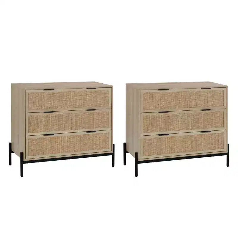 Comò a 3 cassetti in rattan