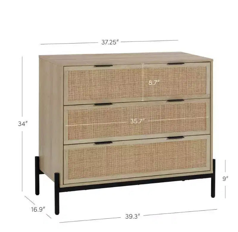 Comò a 3 cassetti in rattan