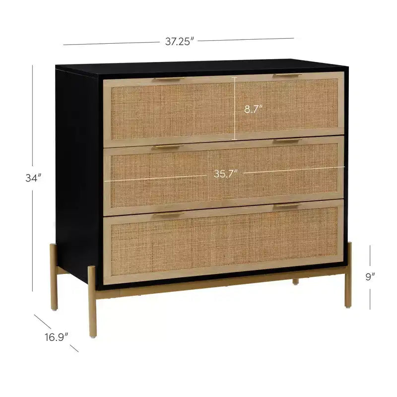 Comò a 3 cassetti in rattan