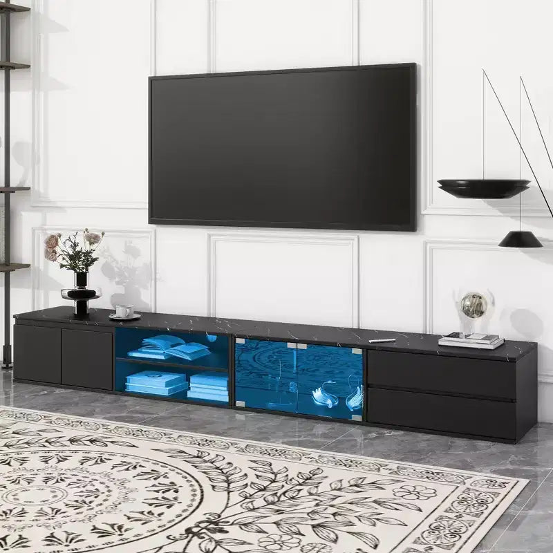 Modern APP Controlled LED TV Stand for TVs Up to 105'' with Tempered Glass Doors 4S - ModernLuxe
