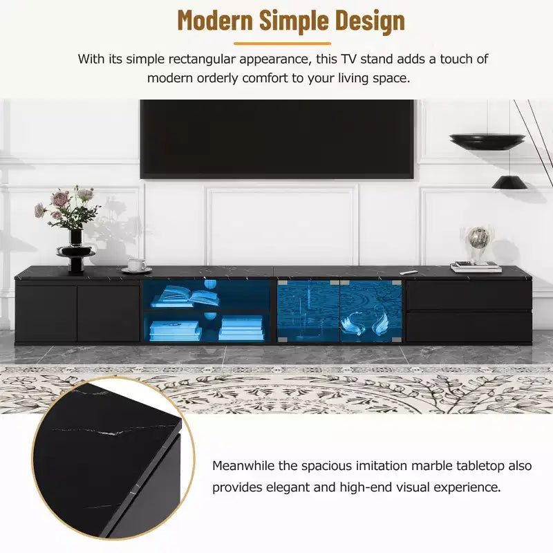 Mobile TV moderno a LED con controllo tramite APP, per TV fino a 105'' con ante in vetro temperato